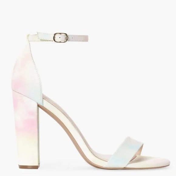 NIB JUSTFAB LORELAI PASTEL TIE DYE BLOCK HEELED SANDAL (8.5 & 9) - Picture 5 of 10